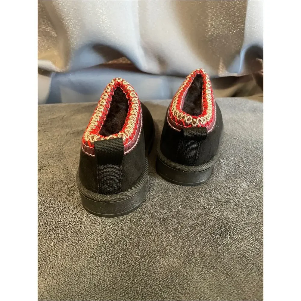 Kids Black Cozy Slip-On Boots with Red TrimSize 9 (Toddler) NWOT